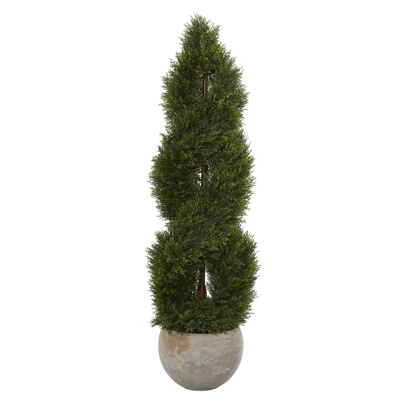 4ft. UV Resistant Double Pond Cypress Spiral Artificial Tree in Sand Colored Planter